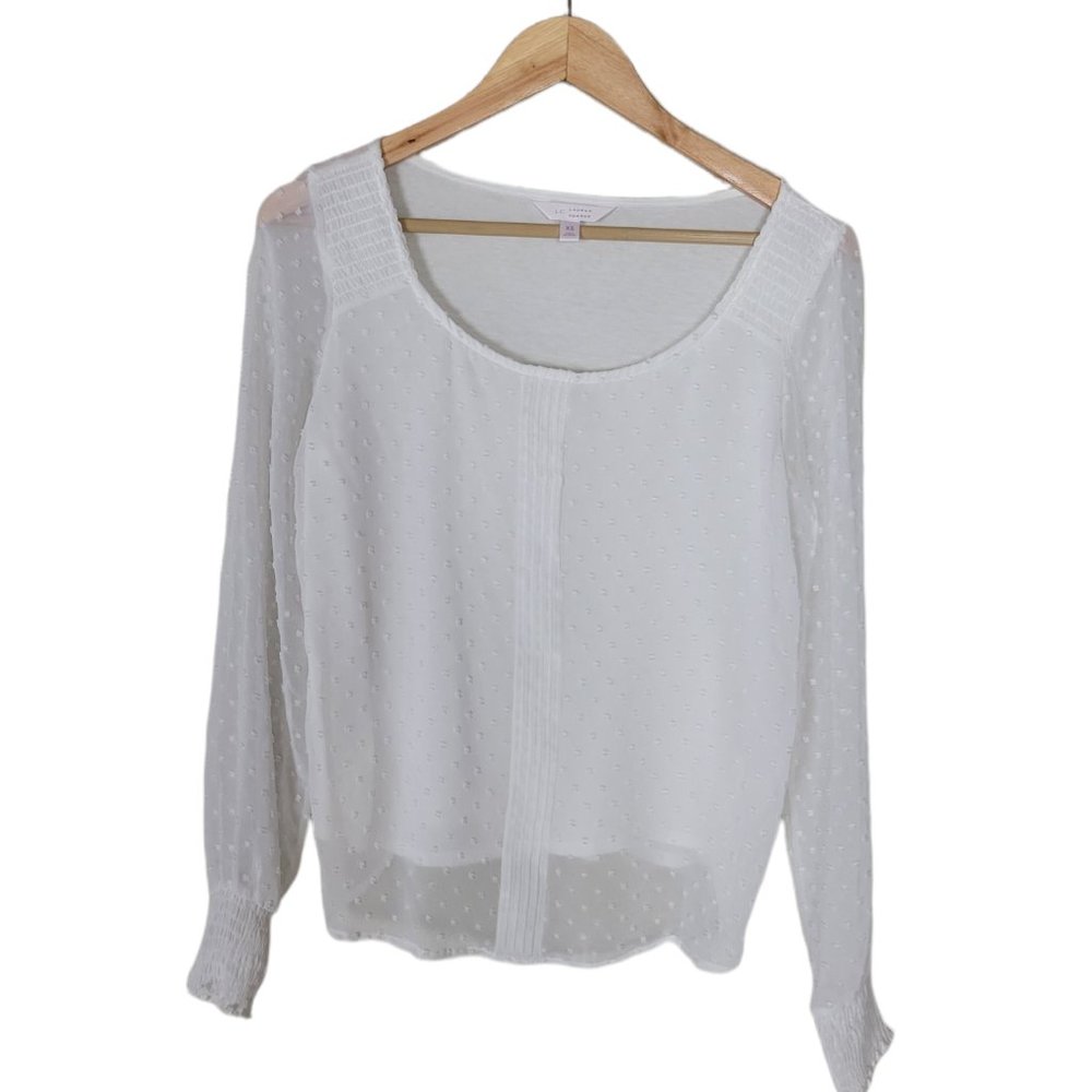 LC Lauren Conrad White XS Top Sheer Sleeves White Long sleeve